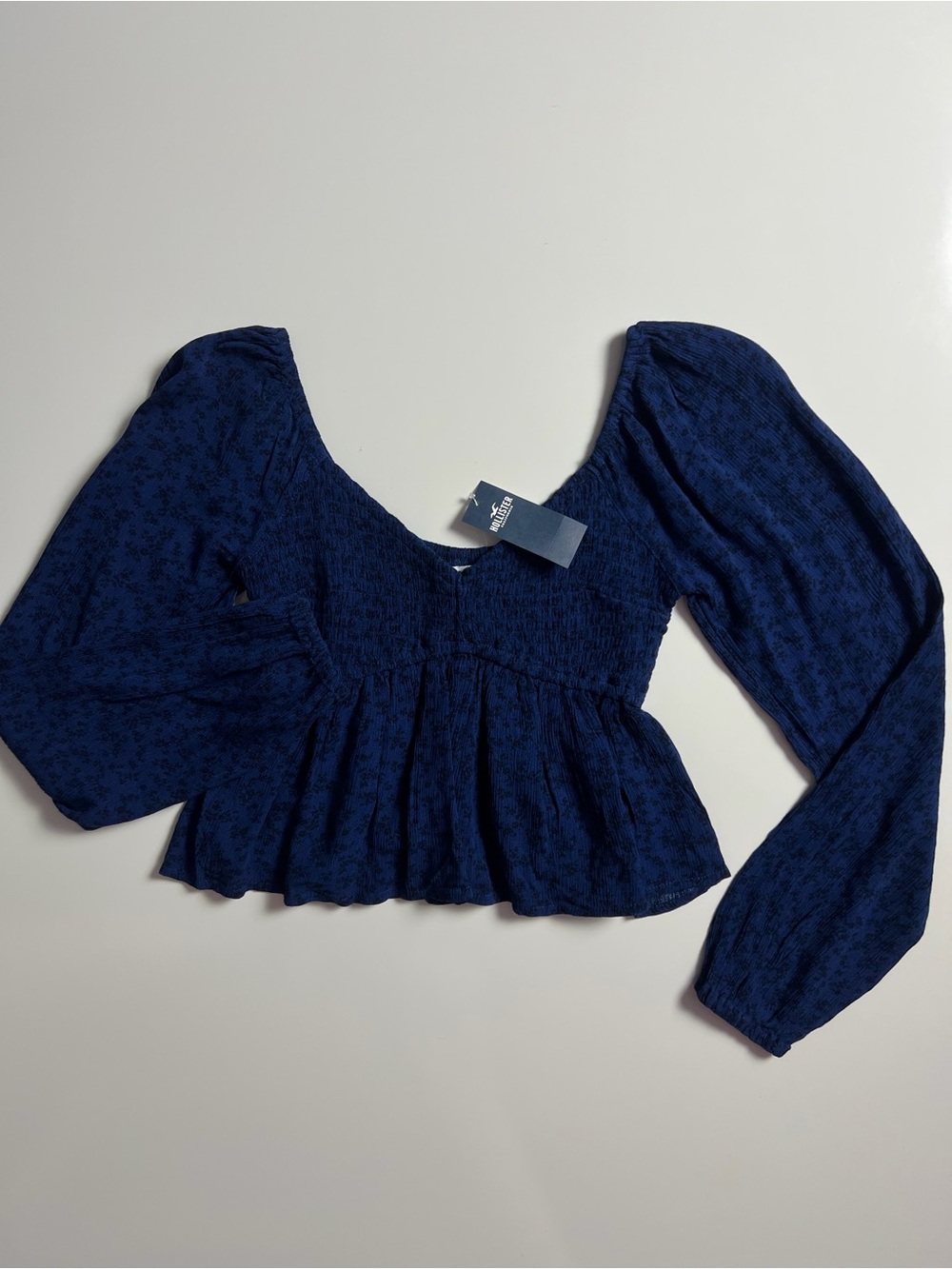 NWT Hollister Floral Babydoll Smocked Long Sleeve, Blue, Size XS